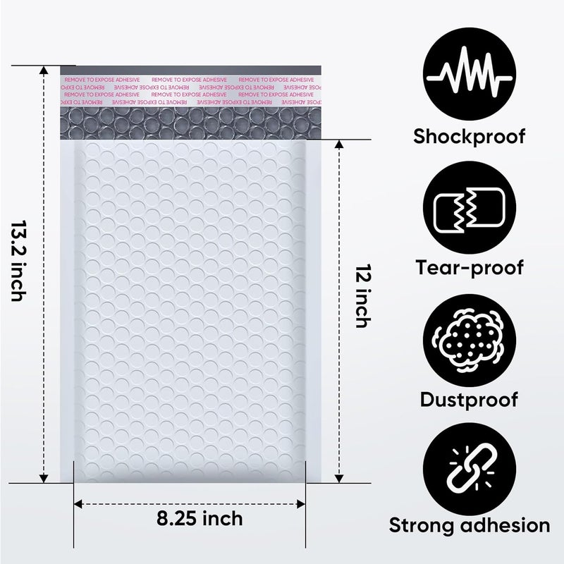 CHMI White Bubble Mailers 8.5 x 12 Inch 100 Pack, Usable Size 8.25X12 Inch Poly Mailers,Mailing Envelopes,Shipping Mailer，Opaque Self Seal Adhesive Waterproof Bags for Packaging and Shipping. - Image 2